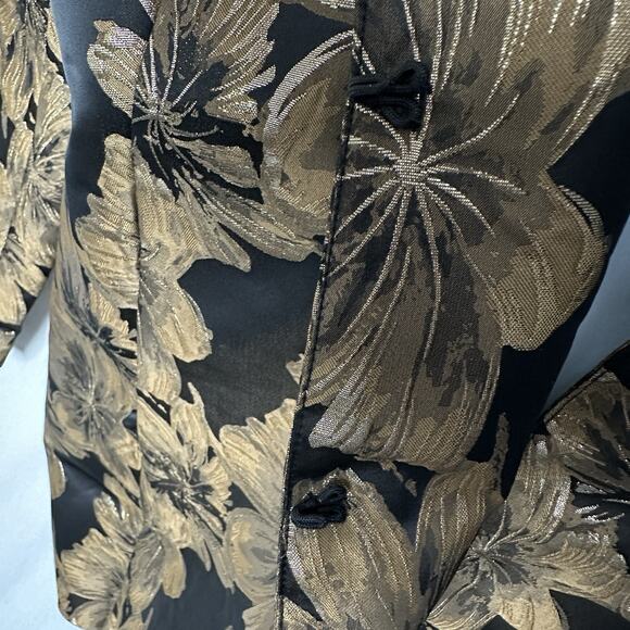 Chicos Metallic Floral Brocade Long Jacket Sz 3 Black Gold Evening Coat NWOT XL - Picture 9 of 15